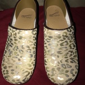 Dansko Leopard Print Mules - Cream and Green
